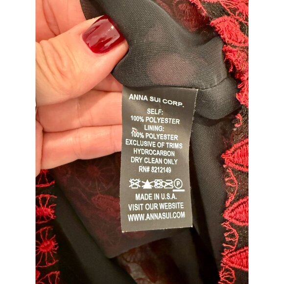 Anna Sui Ruffled Embroidered Tulle Blouse, Red fancy NWOT - Size 2 - Picture 6 of 7